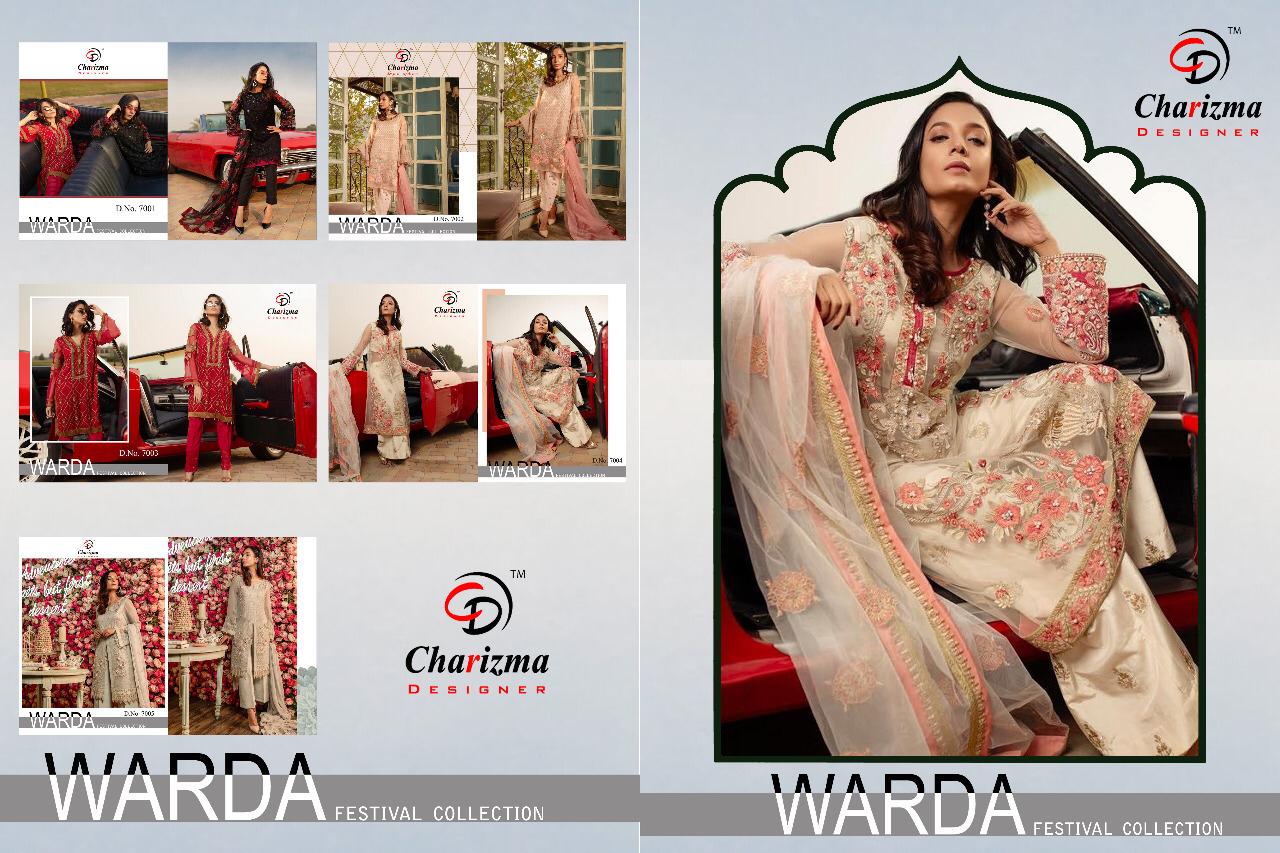 Warda By Charizma Designer 7001 To 7005 Series Pakistani Designer Suit Collection Beautiful Stylish Fancy Colorful Party Wear & Occasional Wear Faux Georgette Embroidered Dresses At Wholesale Price