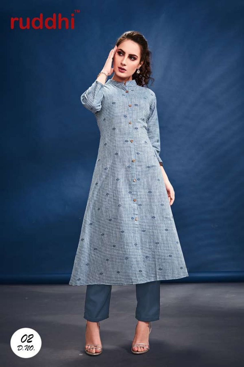 Weaves Vol-1 By Ruddhi Dressline 01 To 08 Series Stylish Fancy Colorful Collection Casual Wear & Ethnic Wear Khadi Printed Kurtis With Bottom At Wholesale Price