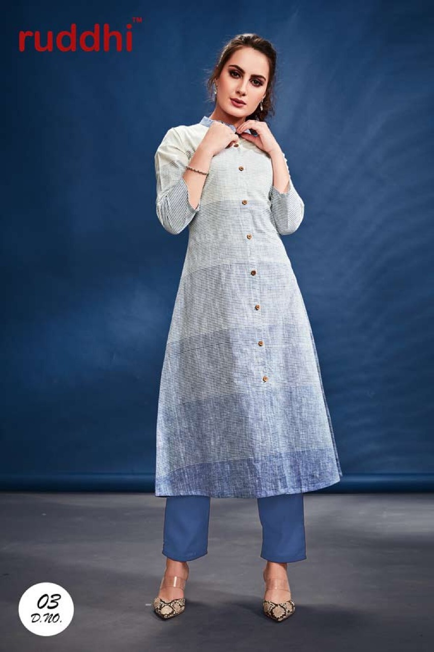 Weaves Vol-1 By Ruddhi Dressline 01 To 08 Series Stylish Fancy Colorful Collection Casual Wear & Ethnic Wear Khadi Printed Kurtis With Bottom At Wholesale Price