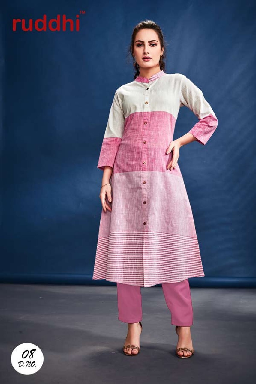 Weaves Vol-1 By Ruddhi Dressline 01 To 08 Series Stylish Fancy Colorful Collection Casual Wear & Ethnic Wear Khadi Printed Kurtis With Bottom At Wholesale Price