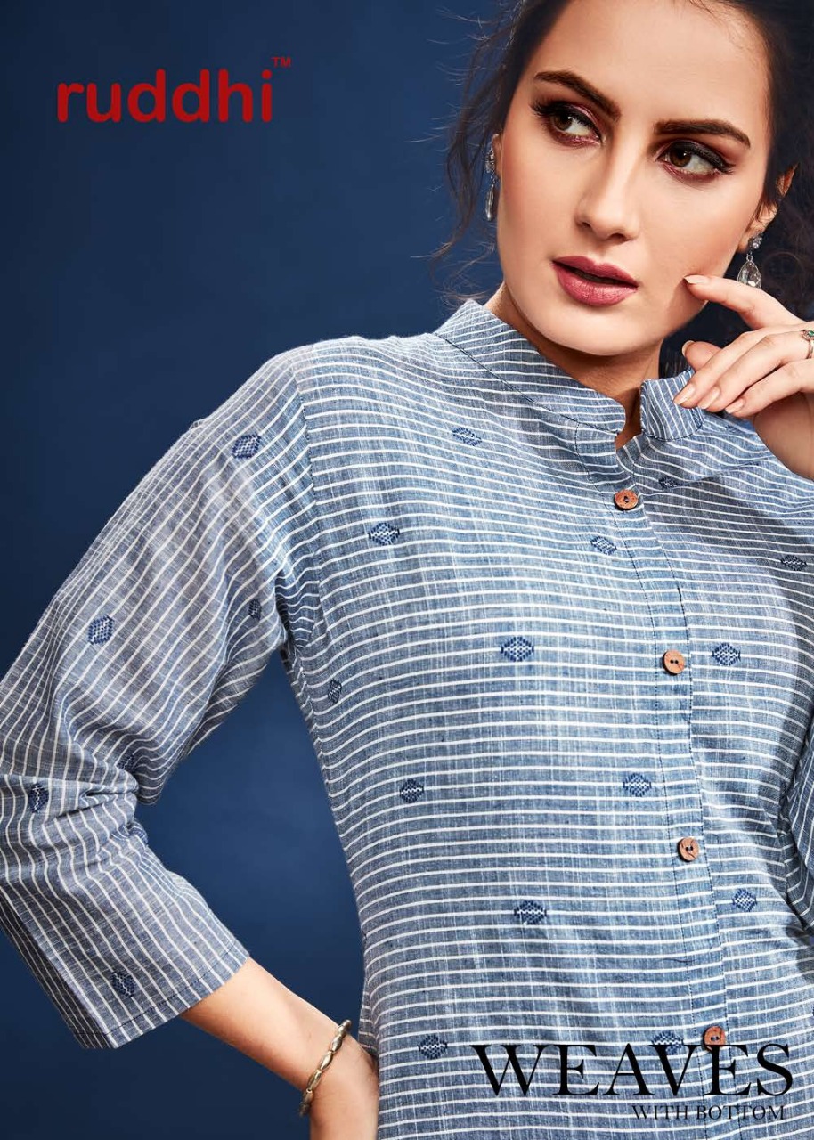 Weaves Vol-1 By Ruddhi Dressline 01 To 08 Series Stylish Fancy Colorful Collection Casual Wear & Ethnic Wear Khadi Printed Kurtis With Bottom At Wholesale Price