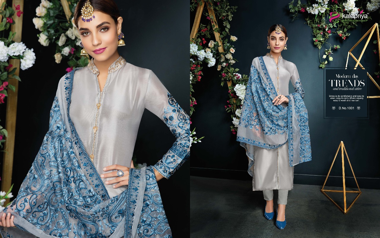 Wedding Diva By Kalapriya 1001 To 1005 Series Designer Festive Suits Collection Beautiful Stylish Fancy Colorful Party Wear & Occasional Wear Pure Upada Silk Embroidered Dresses At Wholesale Price