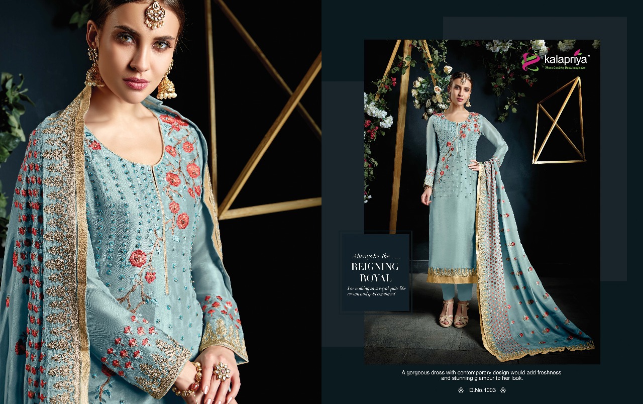 Wedding Diva By Kalapriya 1001 To 1005 Series Designer Festive Suits Collection Beautiful Stylish Fancy Colorful Party Wear & Occasional Wear Pure Upada Silk Embroidered Dresses At Wholesale Price