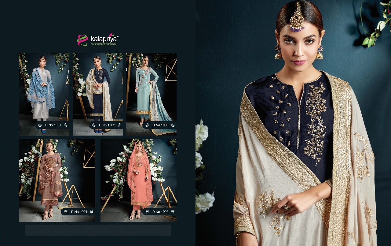 Wedding Diva By Kalapriya 1001 To 1005 Series Designer Festive Suits Collection Beautiful Stylish Fancy Colorful Party Wear & Occasional Wear Pure Upada Silk Embroidered Dresses At Wholesale Price