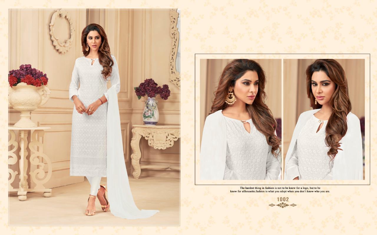 White By Amrut Varsha Creation 1001 To 1004 Series Beautiful Collection Suits Stylish Fancy Colorful Casual Wear & Ethnic Wear Cotton Chikkan Dresses At Wholesale Price