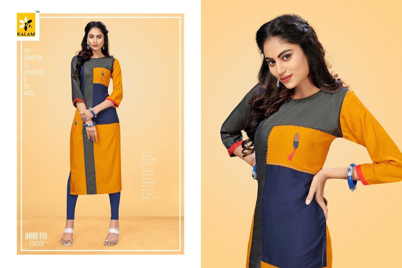 Womens By Kalam 001 To 008 Beautiful Stylish Colorful Fancy Party Wear & Ethnic Wear & Ready To Wear Cotton Rayon Kurtis At Wholesale Price