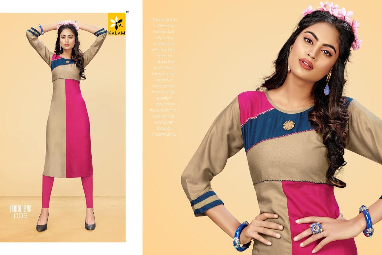 Womens By Kalam 001 To 008 Beautiful Stylish Colorful Fancy Party Wear & Ethnic Wear & Ready To Wear Cotton Rayon Kurtis At Wholesale Price