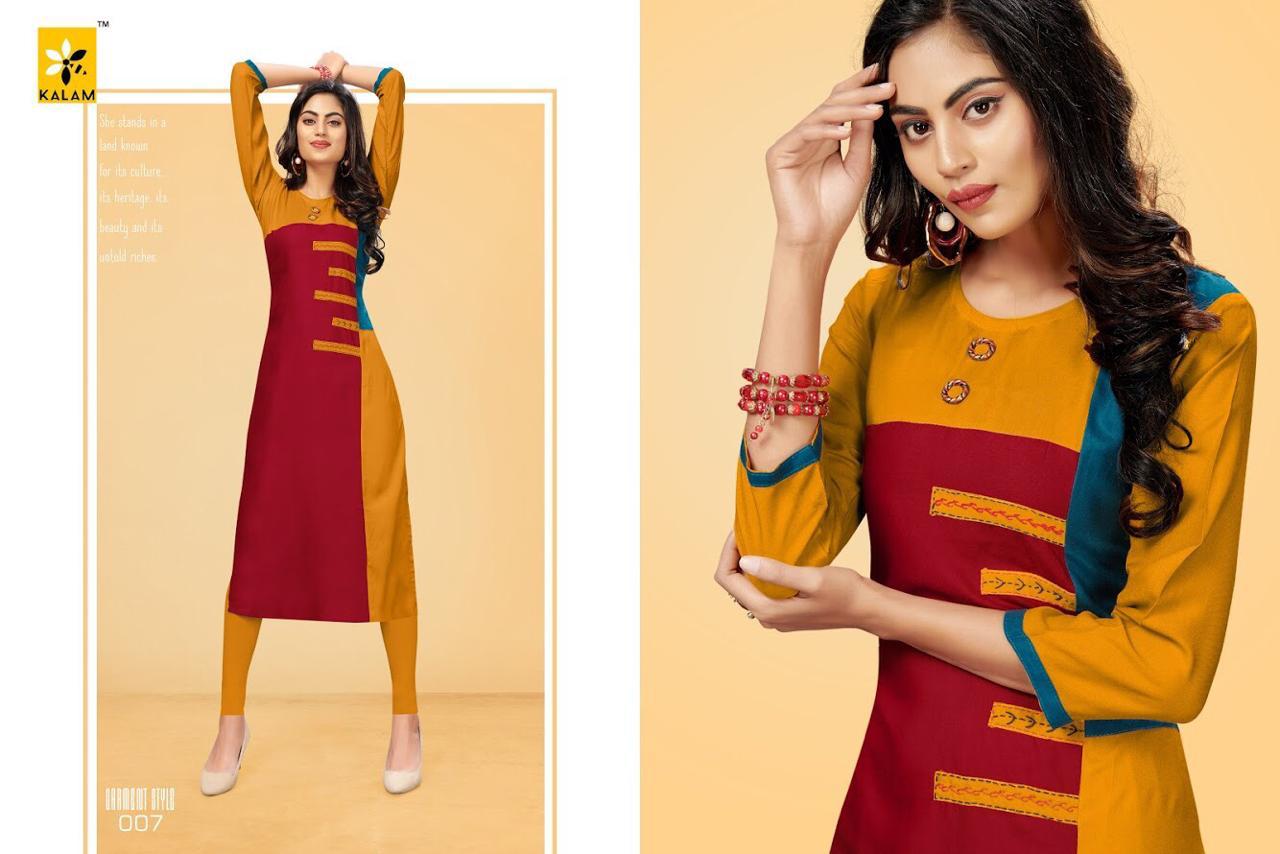 Womens By Kalam 001 To 008 Beautiful Stylish Colorful Fancy Party Wear & Ethnic Wear & Ready To Wear Cotton Rayon Kurtis At Wholesale Price