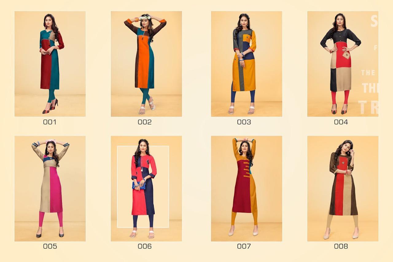 Womens By Kalam 001 To 008 Beautiful Stylish Colorful Fancy Party Wear & Ethnic Wear & Ready To Wear Cotton Rayon Kurtis At Wholesale Price