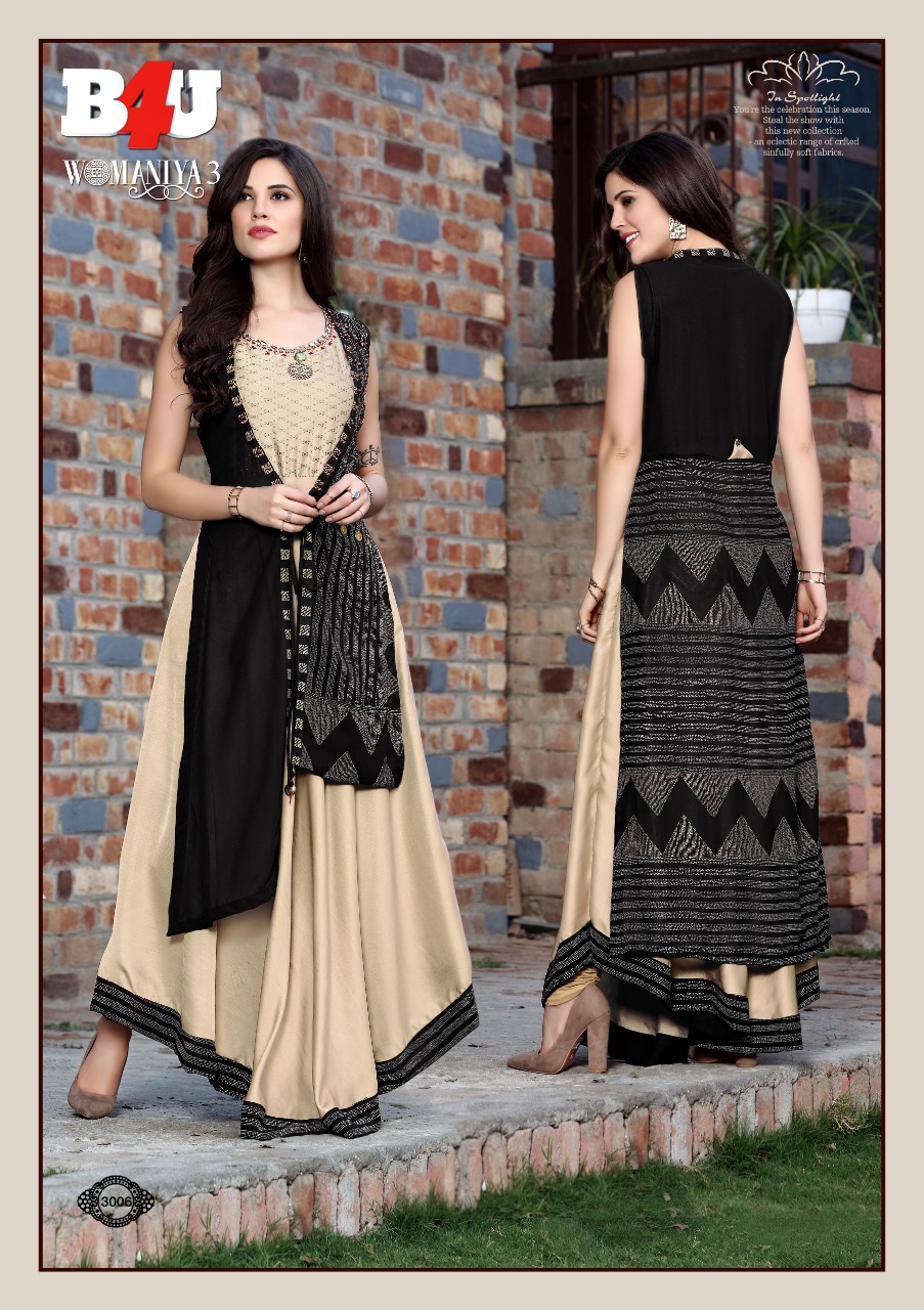 Womaniya Vol-3 By B4u 3001 To 3008 Series Designer Beautiful Stylish Colorful Fancy Ready To Wear & Casual Wear & Ethnic Wear Maslin Digital Printed Kurtis At Wholesale Price
