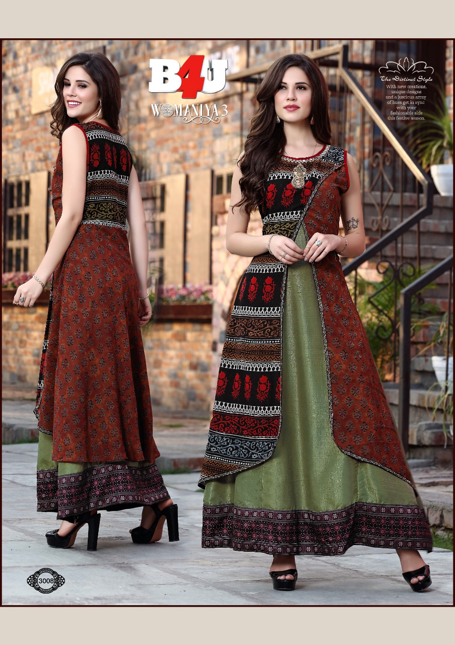 Womaniya Vol-3 By B4u 3001 To 3008 Series Designer Beautiful Stylish Colorful Fancy Ready To Wear & Casual Wear & Ethnic Wear Maslin Digital Printed Kurtis At Wholesale Price