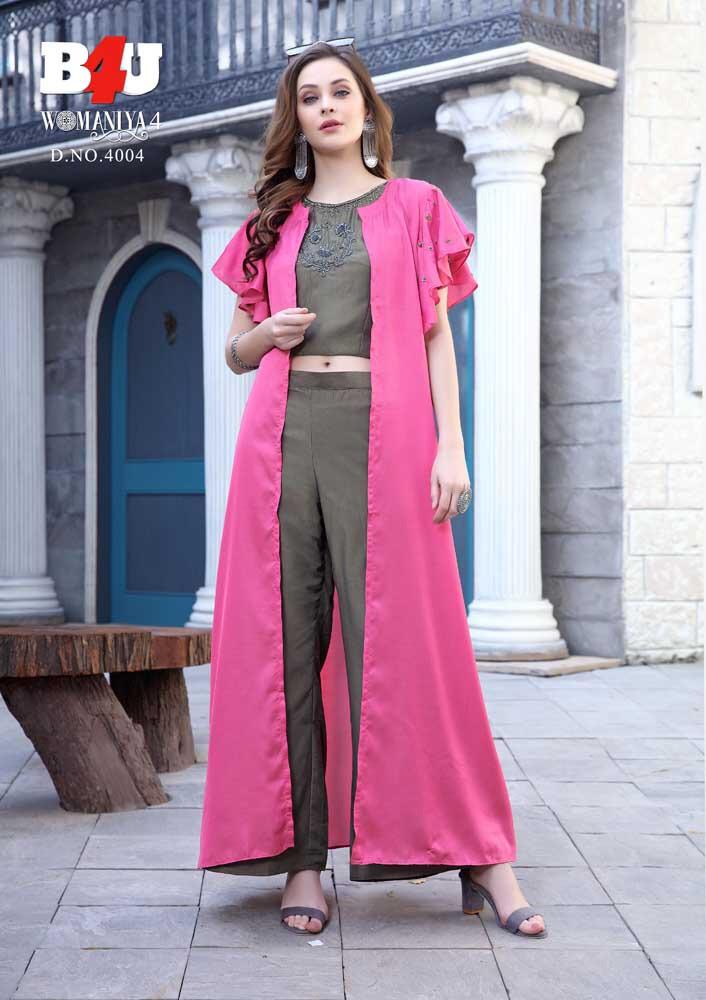 Womaniya Vol-4 By B4u 4001 To 4007 Series Designer Beautiful Stylish Colorful Fancy Ready To Wear & Casual Wear & Ethnic Wear Maslin/silk/rayon/georgette Printed Digital Printed Kurtis With Bottom At Wholesale Price
