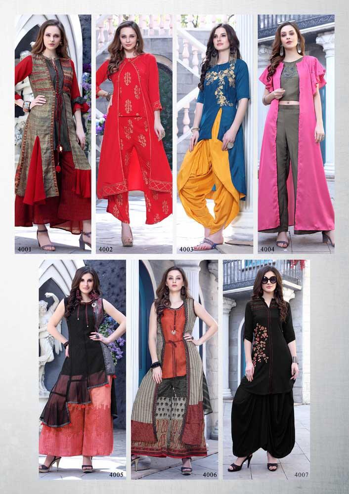 Womaniya Vol-4 By B4u 4001 To 4007 Series Designer Beautiful Stylish Colorful Fancy Ready To Wear & Casual Wear & Ethnic Wear Maslin/silk/rayon/georgette Printed Digital Printed Kurtis With Bottom At Wholesale Price