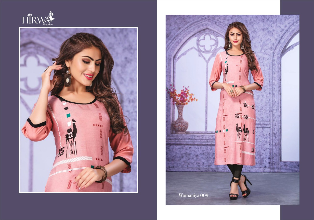Womaniya By Hirwa 001 To 010 Series Beautiful Stylish Colorful Fancy Party Wear & Ethnic Wear & Ready To Wear Heavy Rayon Printed Kurtis With Inner At Wholesale Price
