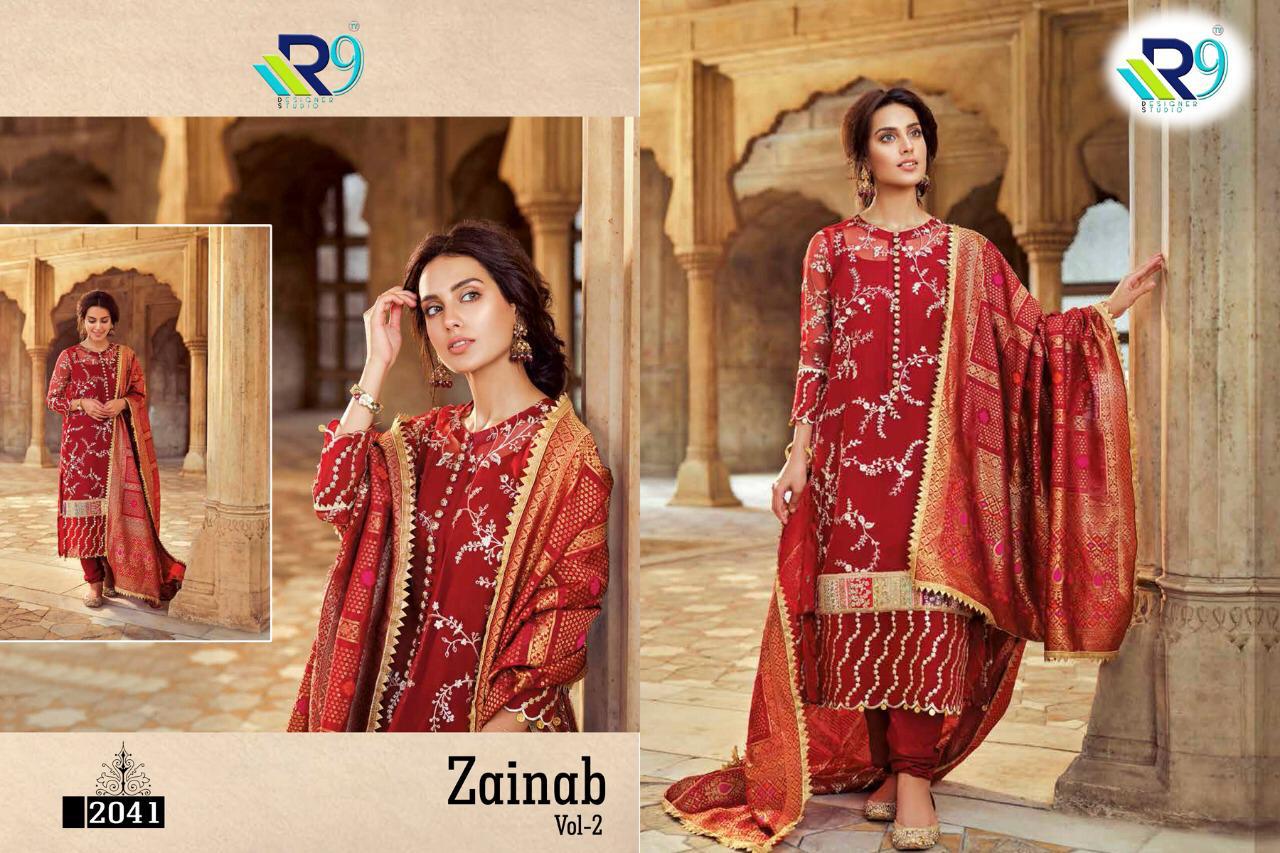 Zainab Vol-2 By R9 2040 To 2045 Series Designer Pakistani Suits Colorful Stylish Fancy Beautiful Collection Casual Wear & Ethnic Wear Georgette Embroidered Dresses At Wholesale Price
