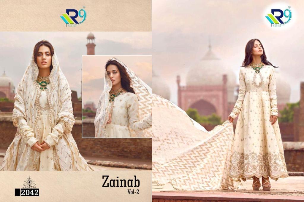 Zainab Vol-2 By R9 2040 To 2045 Series Designer Pakistani Suits Colorful Stylish Fancy Beautiful Collection Casual Wear & Ethnic Wear Georgette Embroidered Dresses At Wholesale Price
