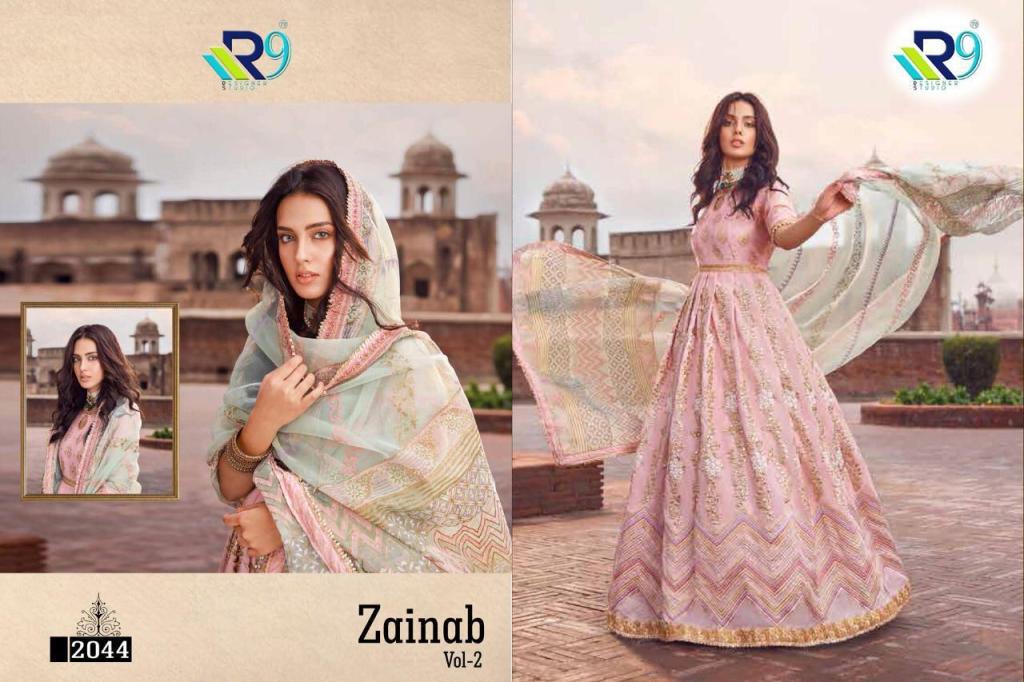 Zainab Vol-2 By R9 2040 To 2045 Series Designer Pakistani Suits Colorful Stylish Fancy Beautiful Collection Casual Wear & Ethnic Wear Georgette Embroidered Dresses At Wholesale Price