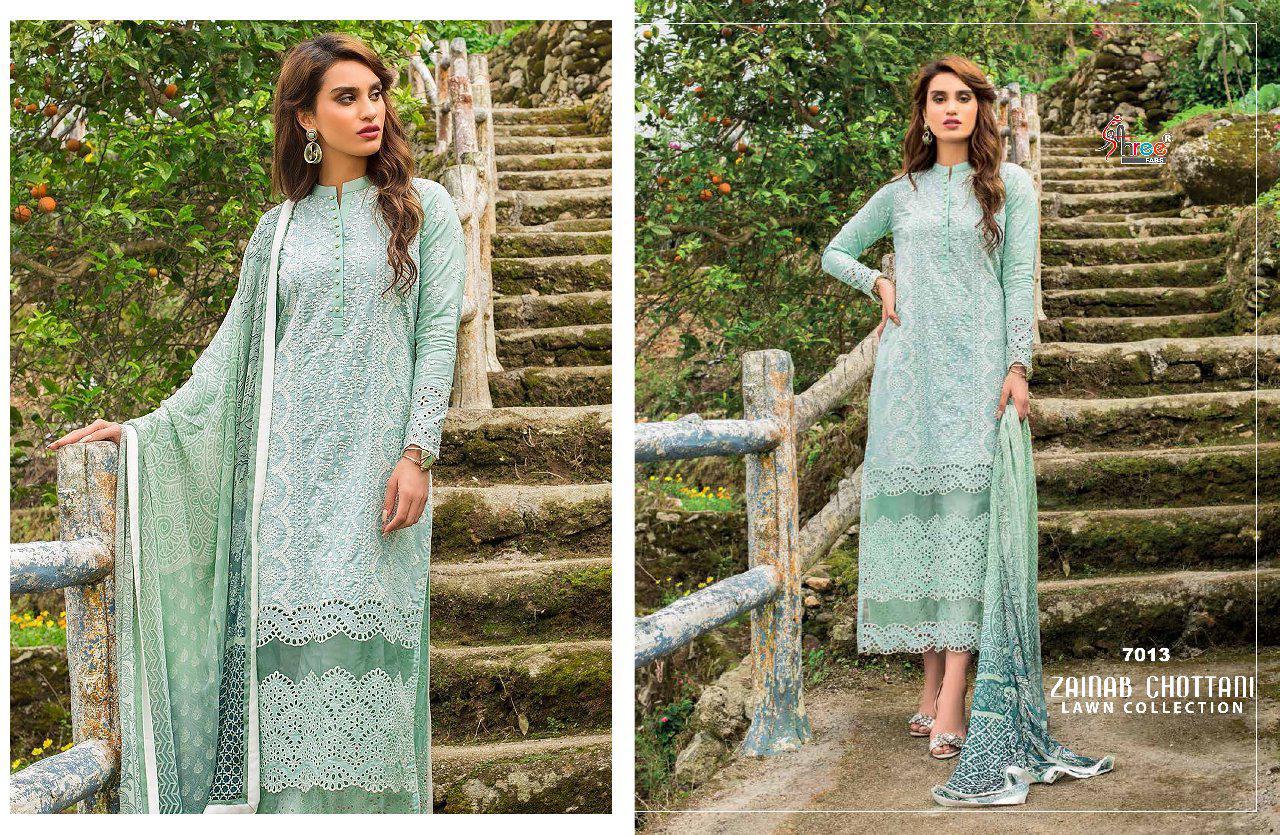 Zainab Chottani Lawn Collection By Shree Fabs 7011 To 7016 By Designer Pakistani Suits Collection Beautiful Stylish Fancy Colorful Party Wear & Occasional Wear Pure Cotton Dresses At Wholesale Price