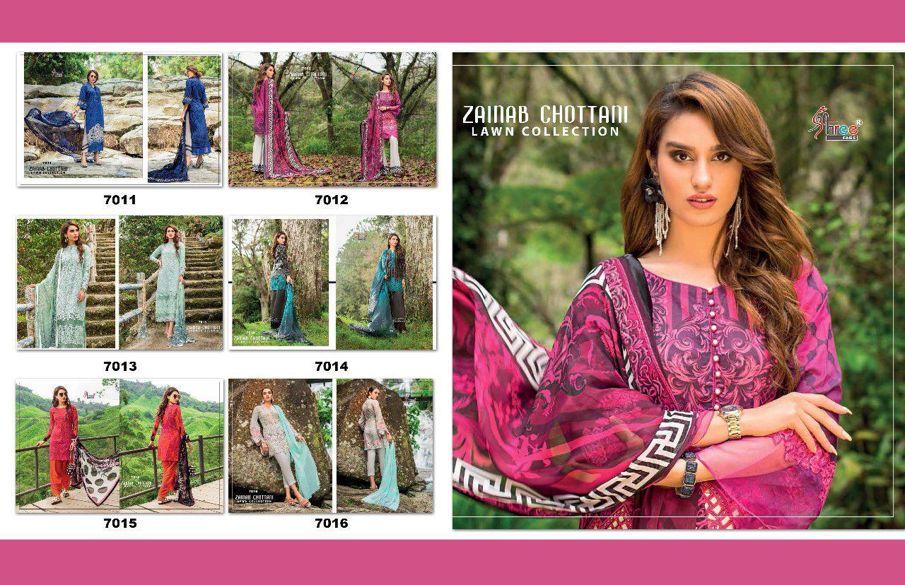 Zainab Chottani Lawn Collection By Shree Fabs 7011 To 7016 By Designer Pakistani Suits Collection Beautiful Stylish Fancy Colorful Party Wear & Occasional Wear Pure Cotton Dresses At Wholesale Price