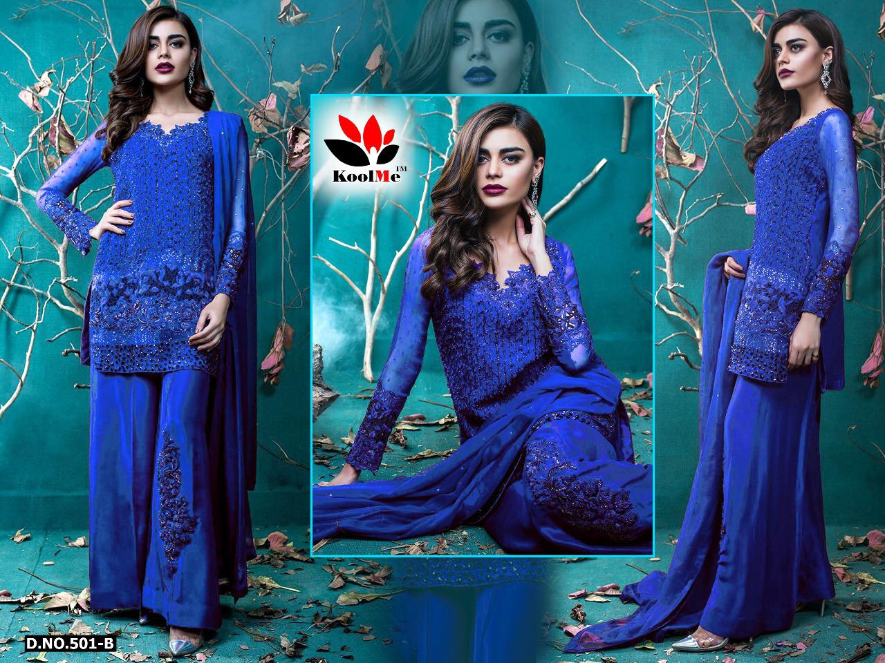 Zara Vol-1 By Koolme 501-a To 501-d Series Designer Pakistani Suits Collection Beautiful Stylish Fancy Colorful Party Wear & Occasional Wear Georgette Embroidered Dresses At Wholesale Price