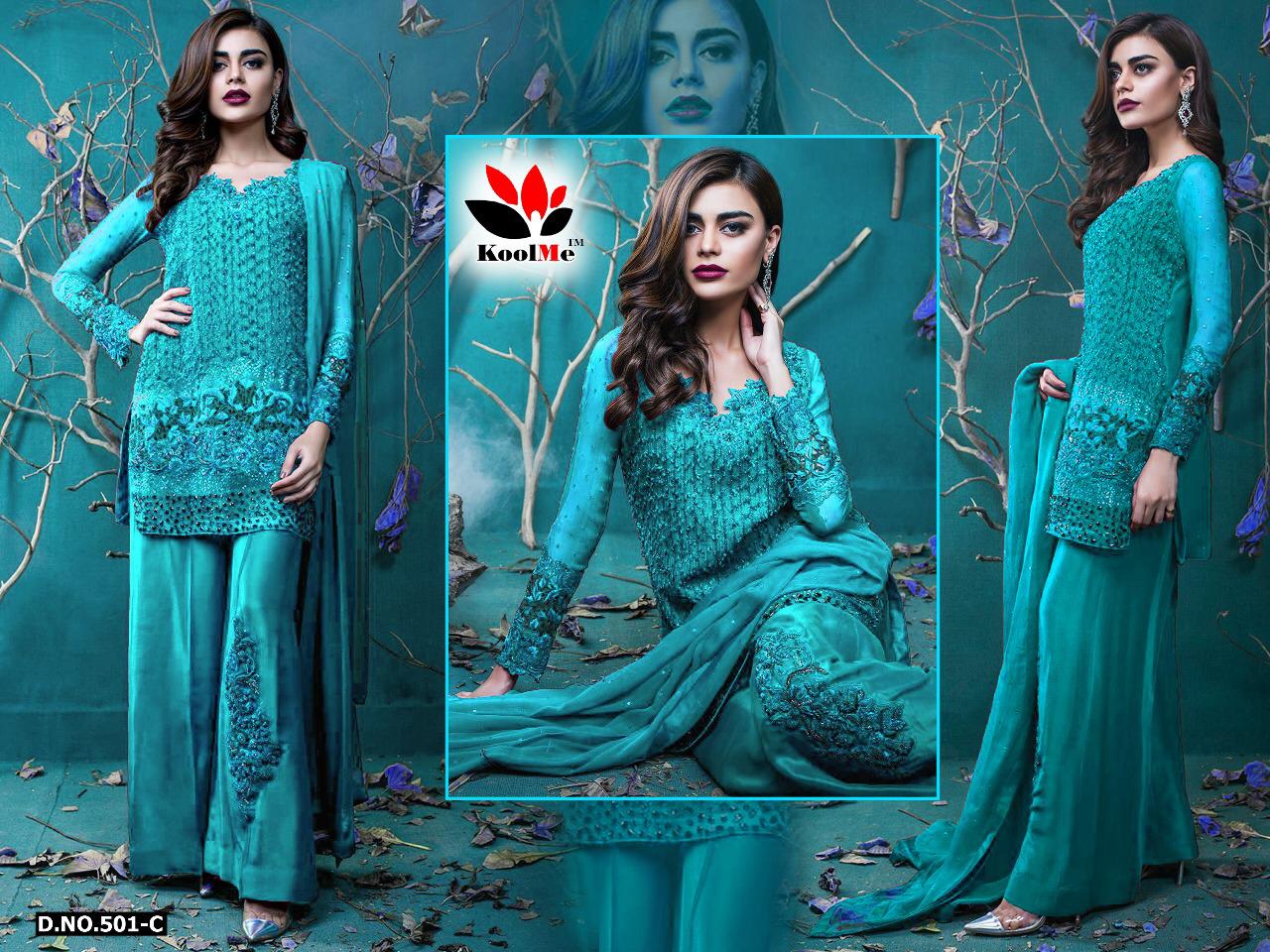 Zara Vol-1 By Koolme 501-a To 501-d Series Designer Pakistani Suits Collection Beautiful Stylish Fancy Colorful Party Wear & Occasional Wear Georgette Embroidered Dresses At Wholesale Price