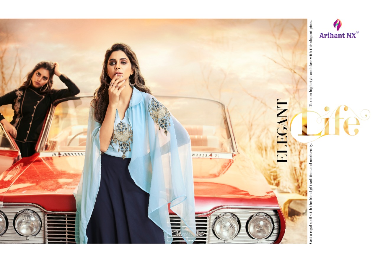 Zara Vol-2 By Arihant Nx 9008 To 9015 Series Designer Beautiful Stylish Fancy Colorful Casual Wear & Ethnic Wear & Ready To Wear Semi Georgette With Embroidery Inner Royal Crape Gowns At Wholesale Price
