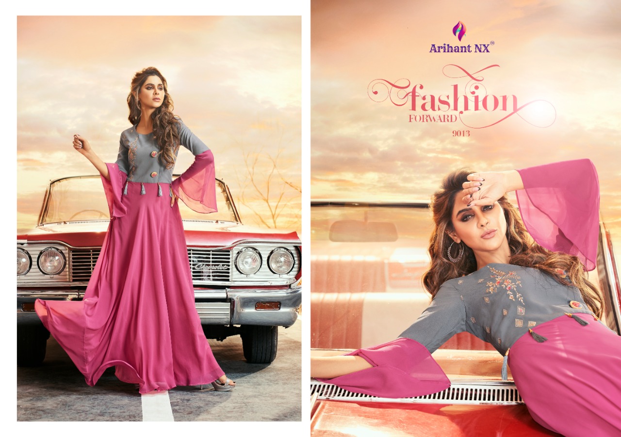 Zara Vol-2 By Arihant Nx 9008 To 9015 Series Designer Beautiful Stylish Fancy Colorful Casual Wear & Ethnic Wear & Ready To Wear Semi Georgette With Embroidery Inner Royal Crape Gowns At Wholesale Price