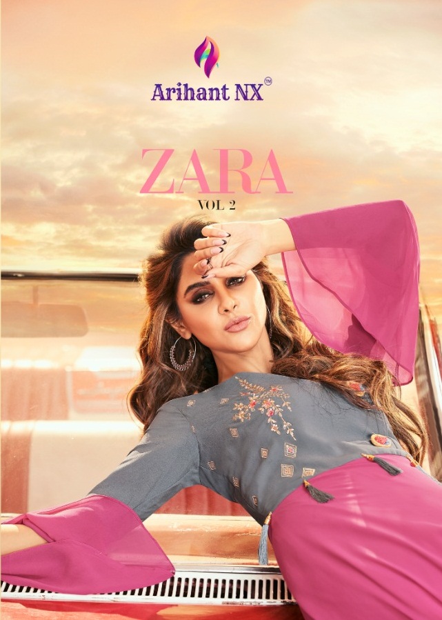 Zara Vol-2 By Arihant Nx 9008 To 9015 Series Designer Beautiful Stylish Fancy Colorful Casual Wear & Ethnic Wear & Ready To Wear Semi Georgette With  Embroidery Inner Royal Crape  Gowns At Wholesale Price