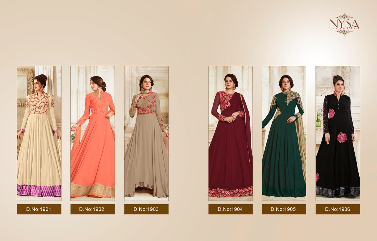 Zarah Collection Vol-10 By Nysa Lifestyle 1901 To 1906 Series Designer Anarakli Suits Beautiful Festive Collection Colorful Fancy Party Wear & Occasional Wear Georgette Embroidered Dresses At Wholesale Price