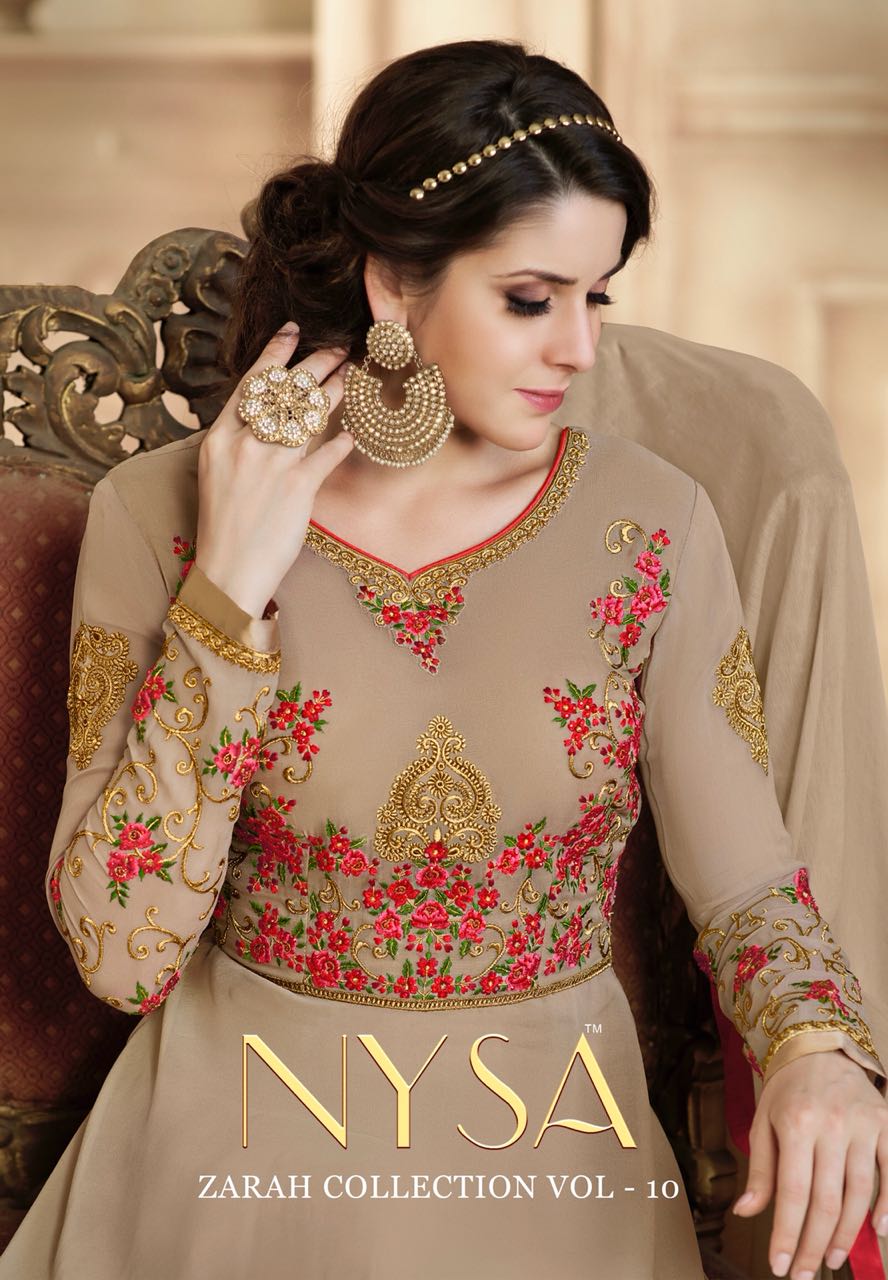 Zarah Collection Vol-10 By Nysa Lifestyle 1901 To 1906 Series Designer Anarakli Suits Beautiful Festive Collection Colorful Fancy Party Wear & Occasional Wear Georgette Embroidered Dresses At Wholesale Price