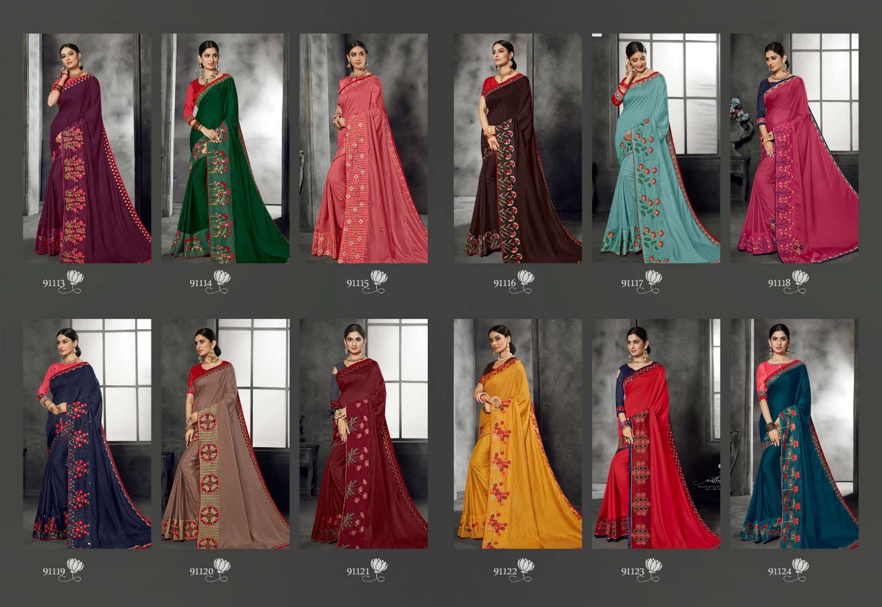 Zareen Vol-2 By Pikasho 91113 To 91124 Series Indian Traditional Wear Collection Beautiful Stylish Fancy Colorful Party Wear & Occasional Wear Satin Georgette Embroidered Sarees At Wholesale Price