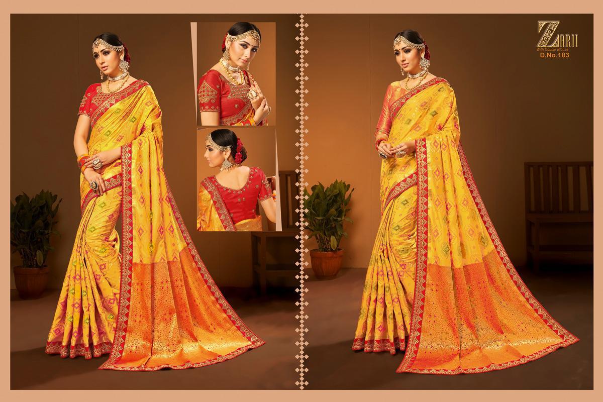 Zari 100 Series By Zari 101 To 108 Series Indian Traditional Wear Collection Beautiful Stylish Fancy Colorful Party Wear & Occasional Wear Fancy Sarees At Wholesale Price