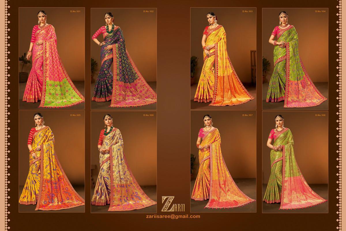 Zari 100 Series By Zari 101 To 108 Series Indian Traditional Wear Collection Beautiful Stylish Fancy Colorful Party Wear & Occasional Wear Fancy Sarees At Wholesale Price