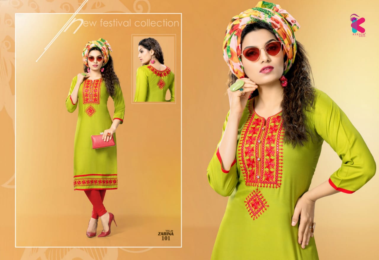 Zarina Vol-9 By Kersom 101 To 108 Series Stylish Fancy Beautiful Colorful Casual Wear & Ethnic Wear Pure Heavy Rayon Kurtis At Wholesale Price