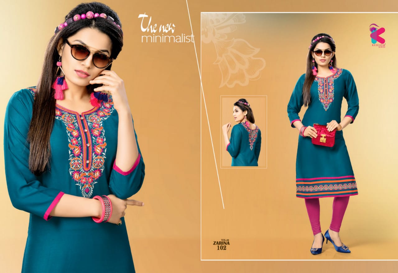 Zarina Vol-9 By Kersom 101 To 108 Series Stylish Fancy Beautiful Colorful Casual Wear & Ethnic Wear Pure Heavy Rayon Kurtis At Wholesale Price