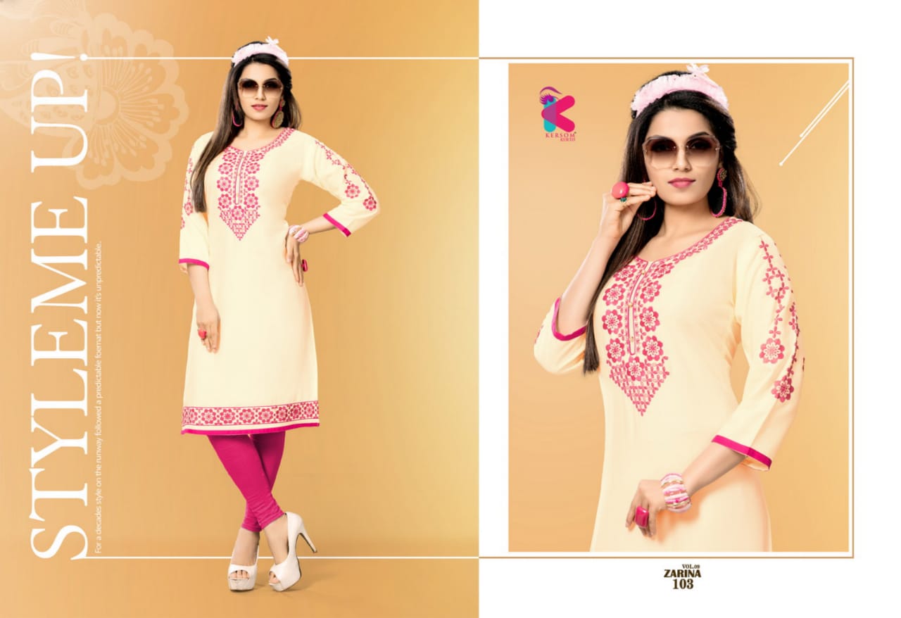 Zarina Vol-9 By Kersom 101 To 108 Series Stylish Fancy Beautiful Colorful Casual Wear & Ethnic Wear Pure Heavy Rayon Kurtis At Wholesale Price