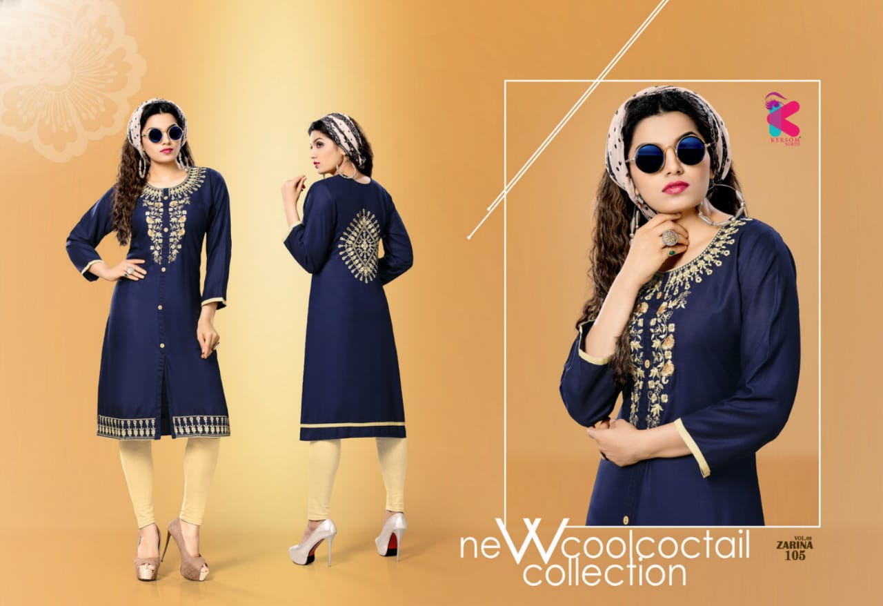 Zarina Vol-9 By Kersom 101 To 108 Series Stylish Fancy Beautiful Colorful Casual Wear & Ethnic Wear Pure Heavy Rayon Kurtis At Wholesale Price