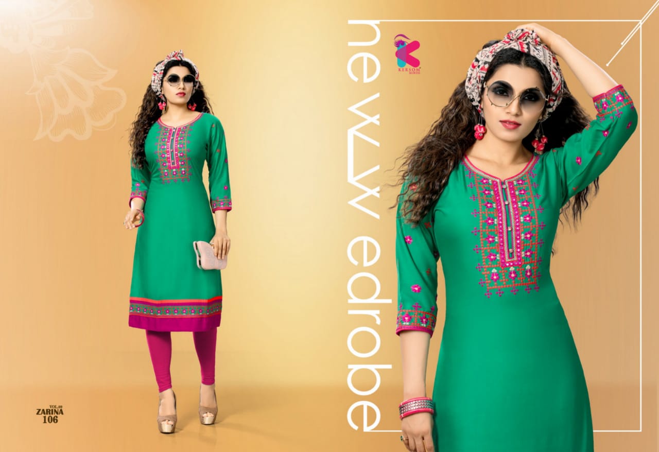 Zarina Vol-9 By Kersom 101 To 108 Series Stylish Fancy Beautiful Colorful Casual Wear & Ethnic Wear Pure Heavy Rayon Kurtis At Wholesale Price