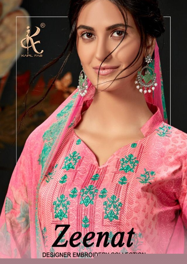 Zeenat By Kapil Fab 62001 To 62008  Series Designer Suits Collection Beautiful Stylish Fancy Colorful Party Wear & Ethnic Wear Cambric Cotton Print With Self Embroidery Printed Dresses At Wholesale Price