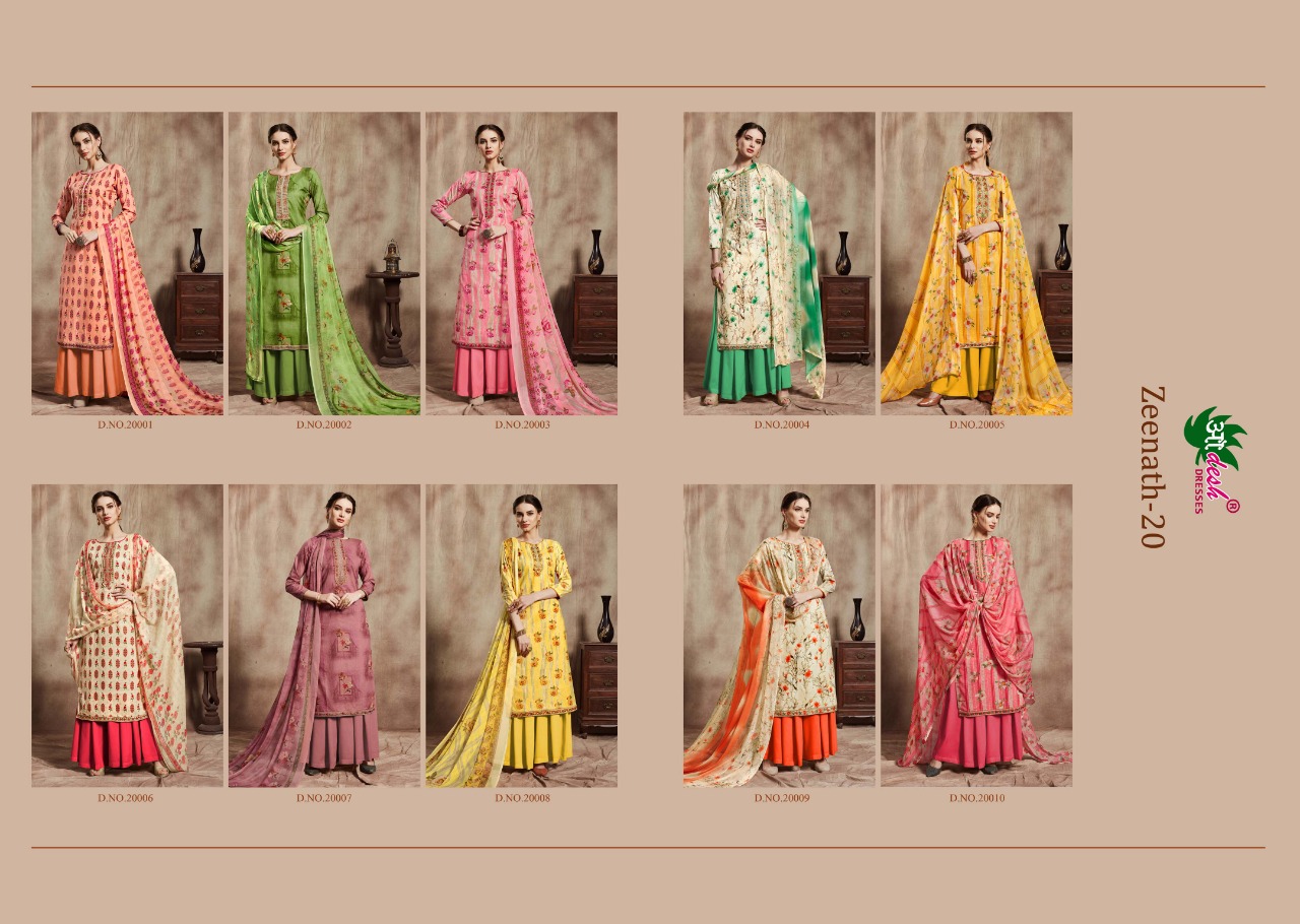 Zeenath Vol-20 By Aadesh Dresses 20001 To 20010 Series Designer Sharara Suits Collection Beautiful Stylish Fancy Colorful Party Wear & Occasional Wear Cotton With Embroidery Dresses At Wholesale Price