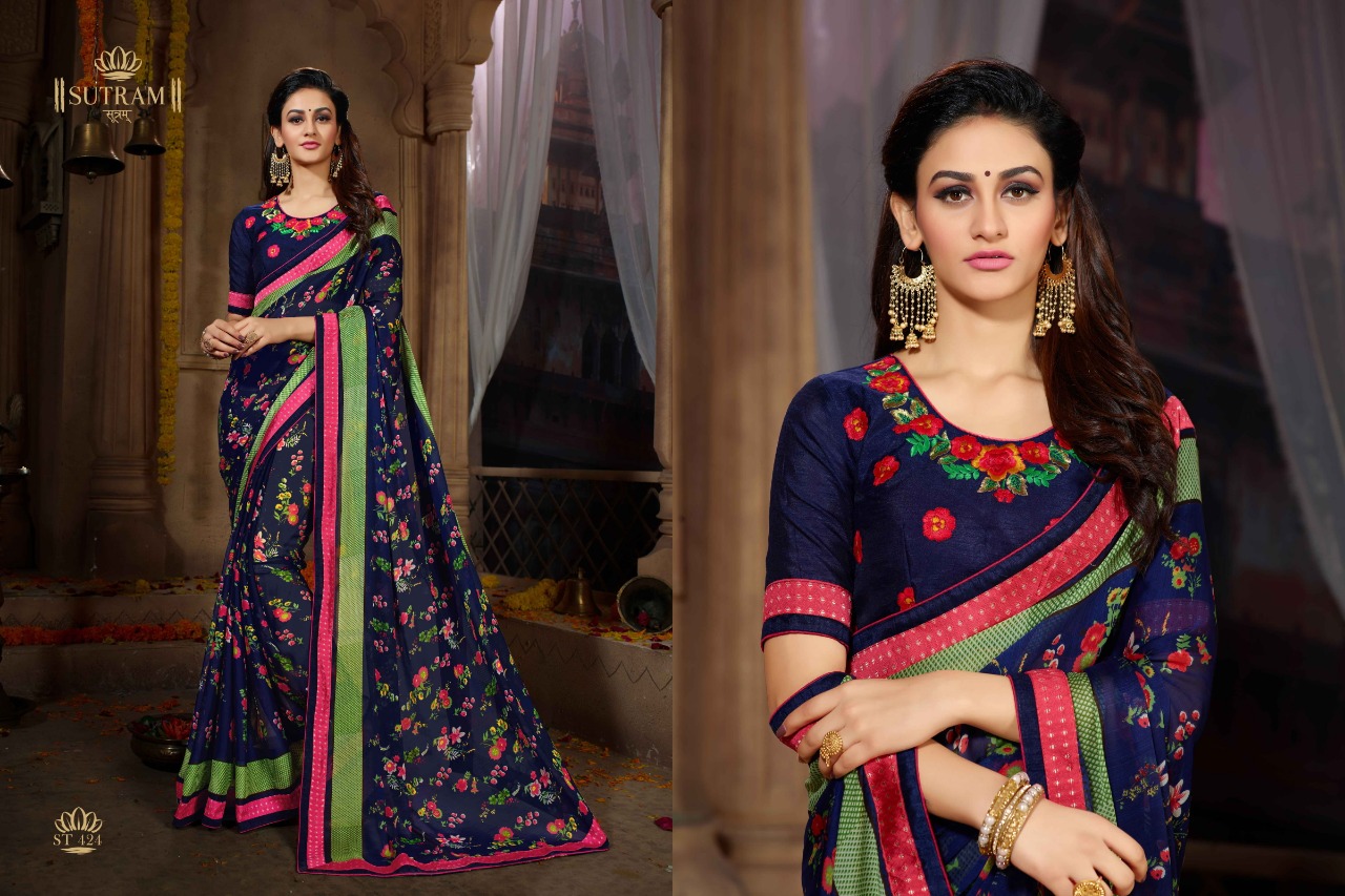 Zeeya Vol-3 By Sutram 420 To 425 Series Indian Traditional Wear Collection Beautiful Stylish Fancy Colorful Party Wear & Occasional Wear Georgette/ Silk Embroidered Sarees At Wholesale Price