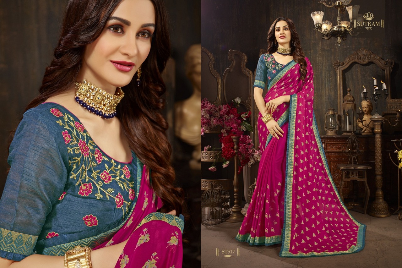 Zeeya Vol-4 By Sutram 515 To 520 Series Indian Traditional Wear Collection Beautiful Stylish Fancy Colorful Party Wear & Occasional Wear Georgette Silk Printed Sarees At Wholesale Price