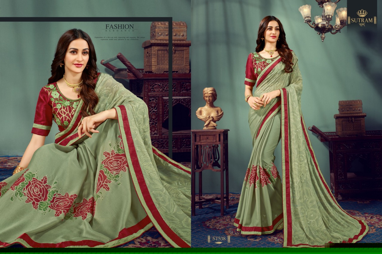 Zeeya Vol-5 By Sutram 537 To 542 Series Indian Traditional Wear Collection Beautiful Stylish Fancy Colorful Party Wear & Occasional Wear Pure Chiffon Printed Sarees At Wholesale Price