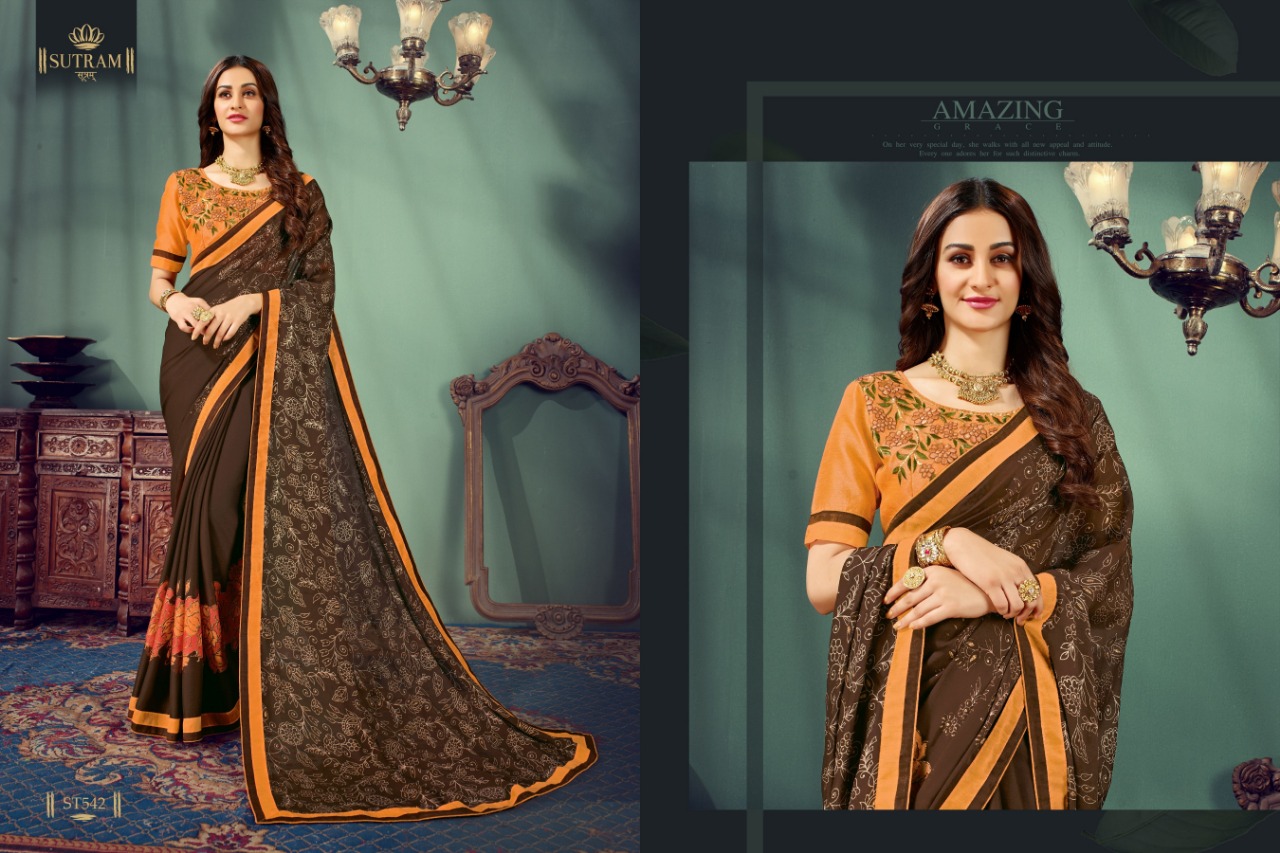 Zeeya Vol-5 By Sutram 537 To 542 Series Indian Traditional Wear Collection Beautiful Stylish Fancy Colorful Party Wear & Occasional Wear Pure Chiffon Printed Sarees At Wholesale Price
