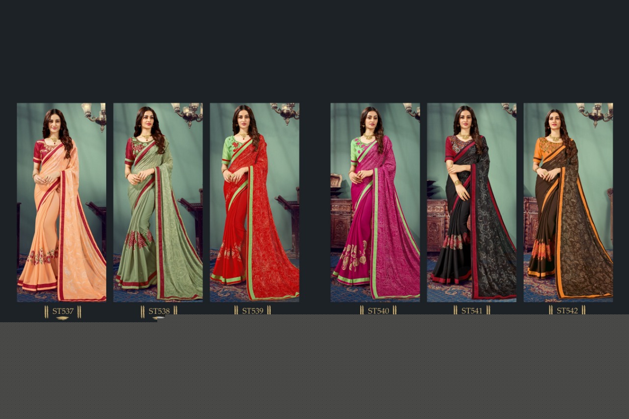 Zeeya Vol-5 By Sutram 537 To 542 Series Indian Traditional Wear Collection Beautiful Stylish Fancy Colorful Party Wear & Occasional Wear Pure Chiffon Printed Sarees At Wholesale Price