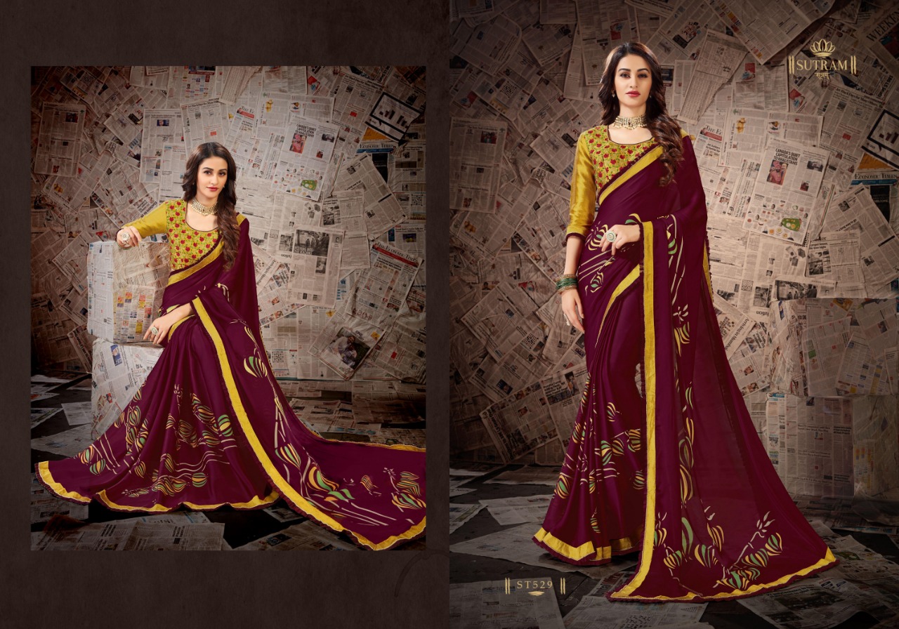Zeeya Vol-6 By Sutram 529 To 536 Series Indian Traditional Wear Collection Beautiful Stylish Fancy Colorful Party Wear & Occasional Wear Pure Satin Georgette Printed Sarees At Wholesale Price