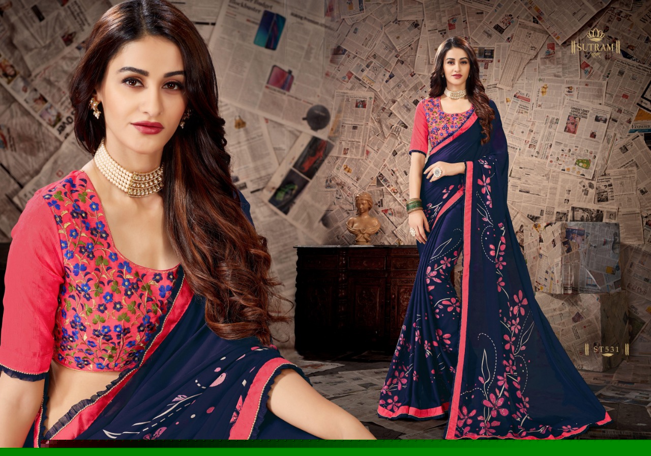 Zeeya Vol-6 By Sutram 529 To 536 Series Indian Traditional Wear Collection Beautiful Stylish Fancy Colorful Party Wear & Occasional Wear Pure Satin Georgette Printed Sarees At Wholesale Price