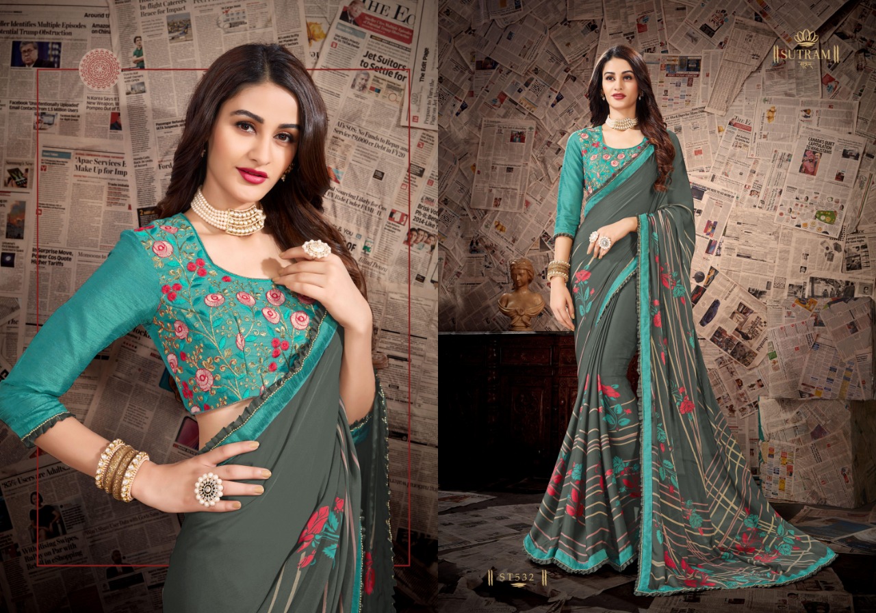 Zeeya Vol-6 By Sutram 529 To 536 Series Indian Traditional Wear Collection Beautiful Stylish Fancy Colorful Party Wear & Occasional Wear Pure Satin Georgette Printed Sarees At Wholesale Price