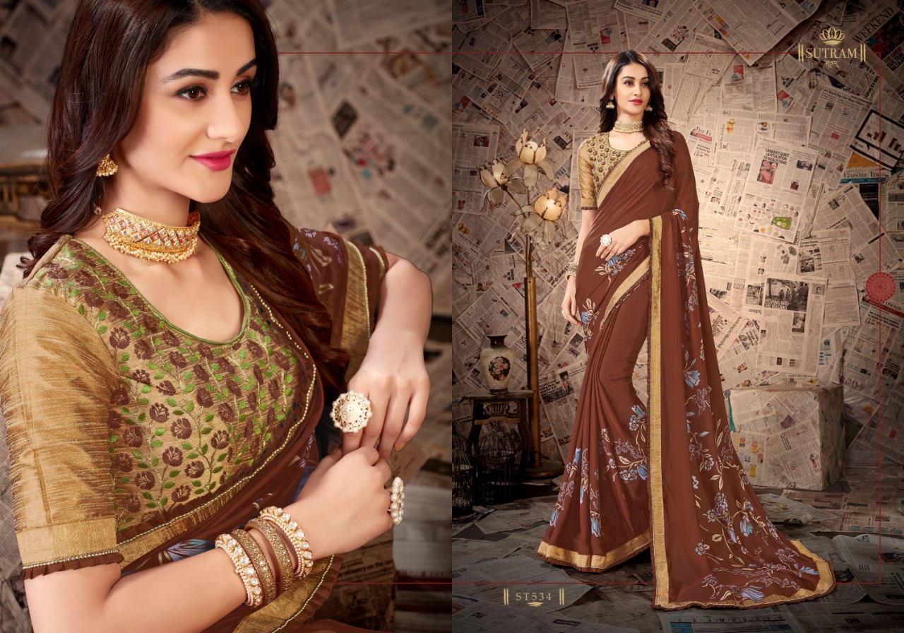 Zeeya Vol-6 By Sutram 529 To 536 Series Indian Traditional Wear Collection Beautiful Stylish Fancy Colorful Party Wear & Occasional Wear Pure Satin Georgette Printed Sarees At Wholesale Price
