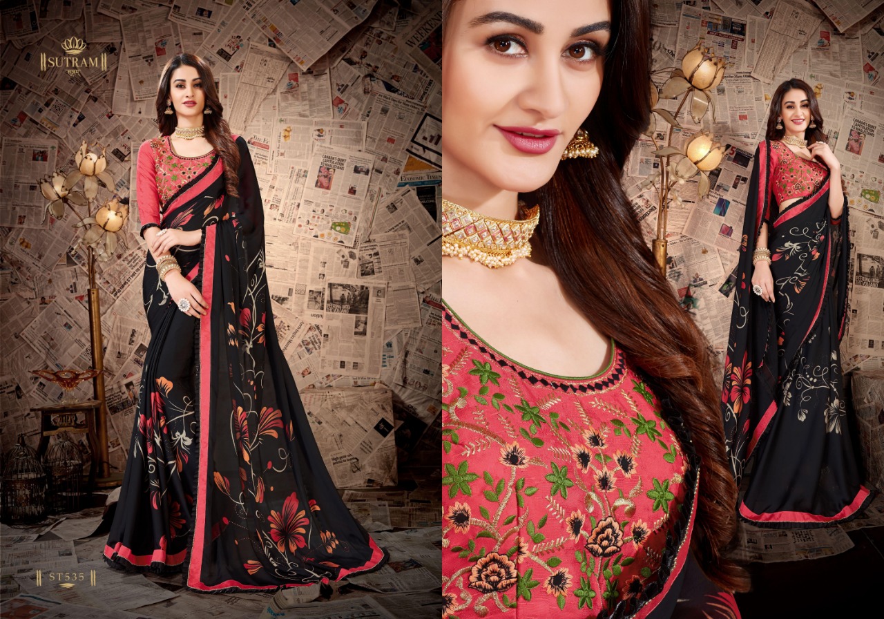 Zeeya Vol-6 By Sutram 529 To 536 Series Indian Traditional Wear Collection Beautiful Stylish Fancy Colorful Party Wear & Occasional Wear Pure Satin Georgette Printed Sarees At Wholesale Price